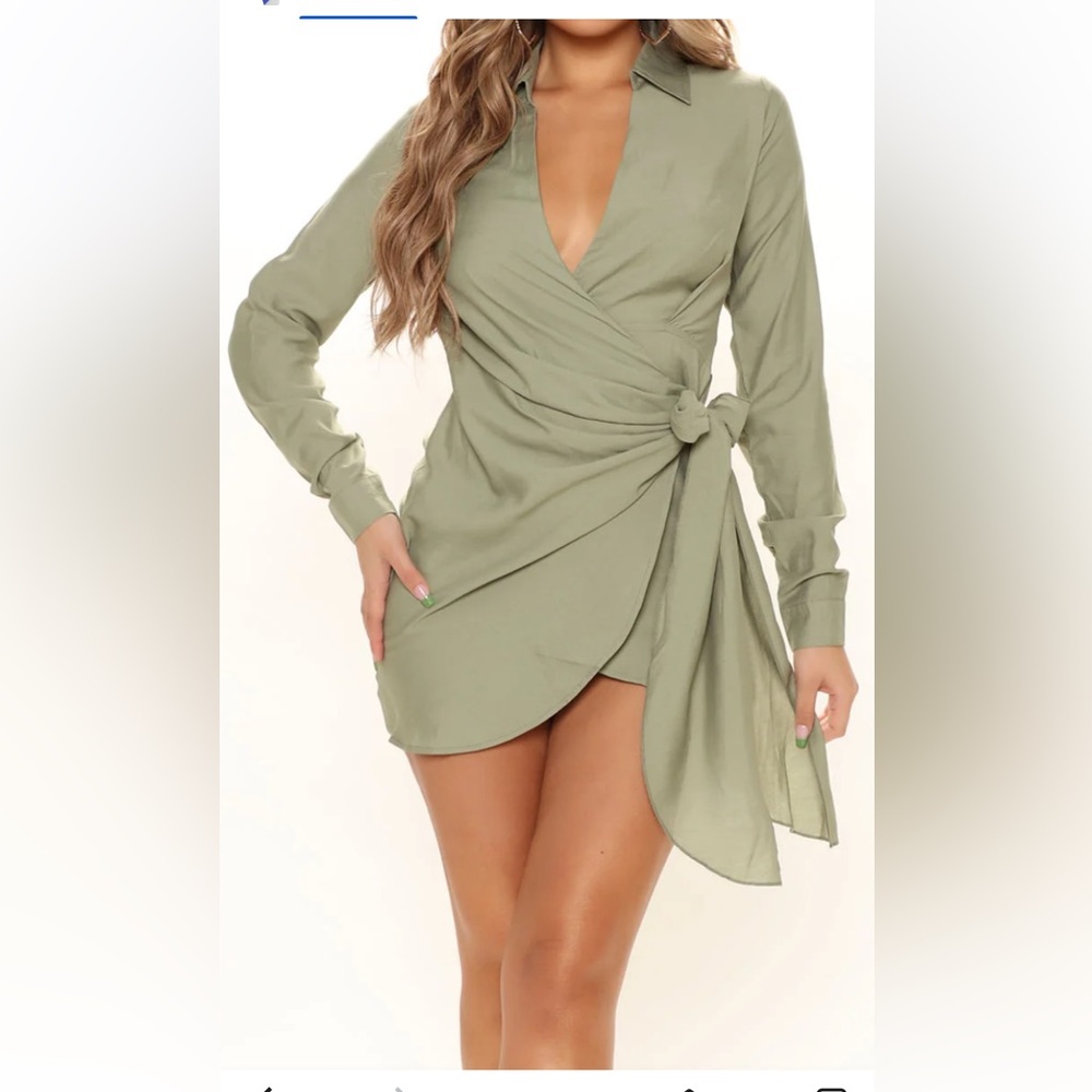 🆕 HYFVE Olive Green Wrap Mini Dress Size S (reduced)